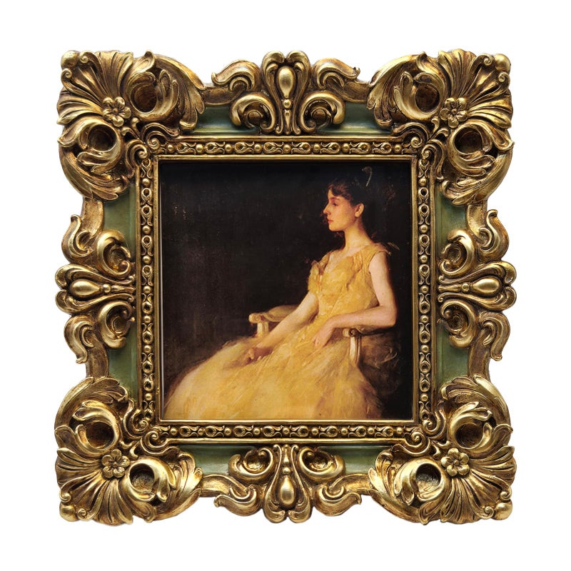 CISOO 4x4 Vintage Small Picture Frame  Antique Ornate Green and Gold Square Photo Frame  for Table Top and Wall Display  Decorative Floral Design Retro Home Decor  Photo Gallery Art - Image 1