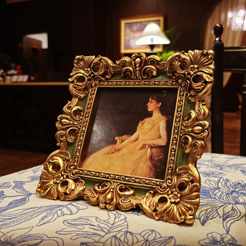 CISOO 4x4 Vintage Small Picture Frame  Antique Ornate Green and Gold Square Photo Frame  for Table Top and Wall Display  Decorative Floral Design Retro Home Decor  Photo Gallery Art - Image 3