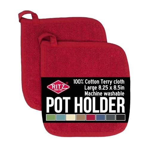 RITZ Terry Potholder & Hot Pad: Unparalleled Heat Resistant, Durable 100% Cotton – Ergonomically Designed for Optimal Grip – Easy-Care Machine Washable – 2-Pack, Paprika - Image 1