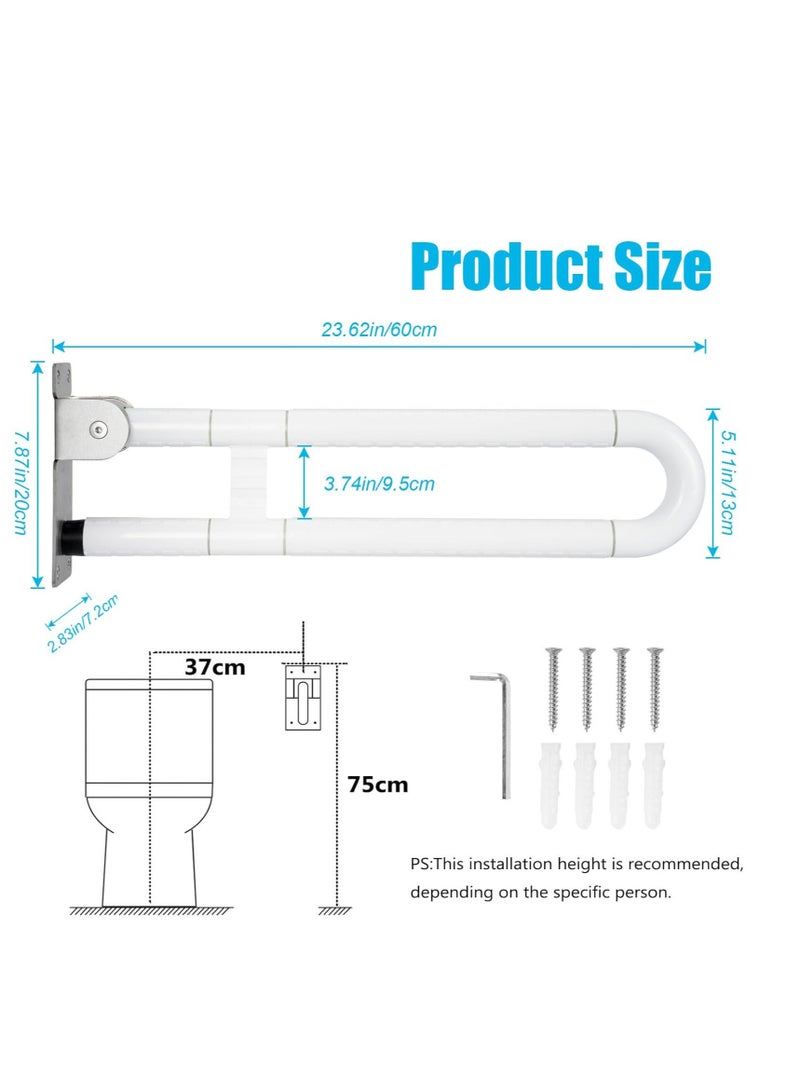 Angola Panda Drop Down Toilet Bar 60cm Flip Up Grab Bar Anti Slip Stainless Steel Folding Grab Bars for Wall, Foldable Bathroom Handicap Rail Fluorescence Handrail, White Handicap Grab Bars Rails 23.6 Inch Toilet Handrails Bathroom Safety Bar Hand Support Rail Handicapped Handrail Accessories for Seniors Elderly Disabled Mounted Bath Grips  - Image 2