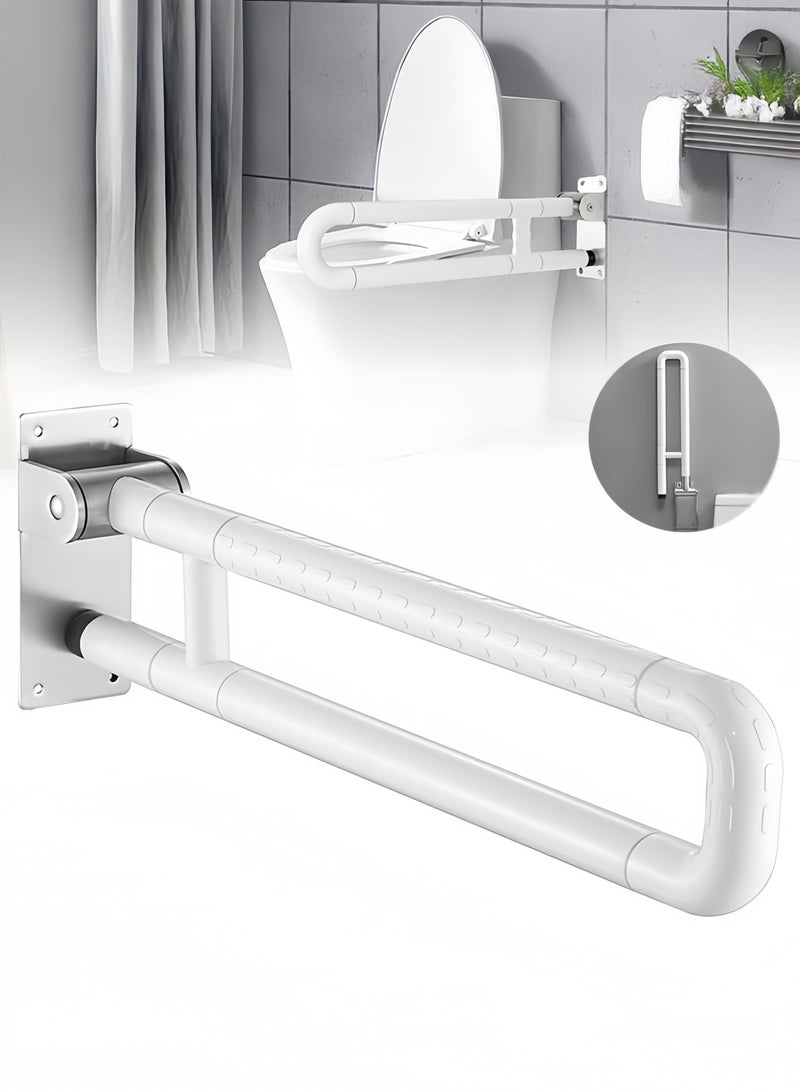 Angola Panda Drop Down Toilet Bar 60cm Flip Up Grab Bar Anti Slip Stainless Steel Folding Grab Bars for Wall, Foldable Bathroom Handicap Rail Fluorescence Handrail, White Handicap Grab Bars Rails 23.6 Inch Toilet Handrails Bathroom Safety Bar Hand Support Rail Handicapped Handrail Accessories for Seniors Elderly Disabled Mounted Bath Grips  - Image 1