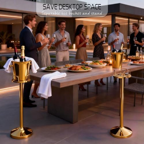 Pioplex Ice Bucket with Stand Christmas Stainless Steel Standing Bucket Ice Cube Container, Wine Bucket on rack Gold Champagne Ice-Bucket for Wine Beer KTV Club Bar Bbq Party Wedding, 12lb 5L - Image 5