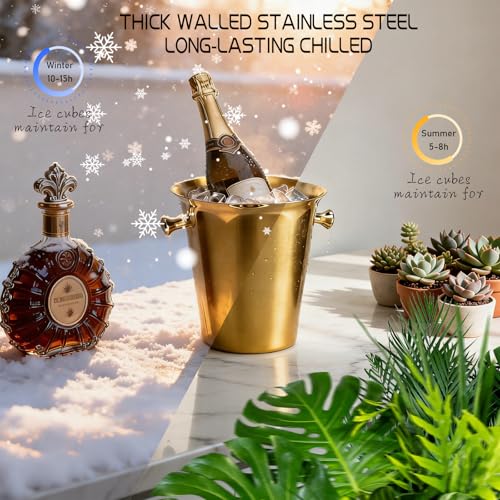Pioplex Ice Bucket with Stand Christmas Stainless Steel Standing Bucket Ice Cube Container, Wine Bucket on rack Gold Champagne Ice-Bucket for Wine Beer KTV Club Bar Bbq Party Wedding, 12lb 5L - Image 2