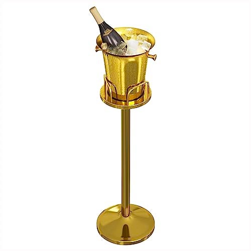 Pioplex Ice Bucket with Stand Christmas Stainless Steel Standing Bucket Ice Cube Container, Wine Bucket on rack Gold Champagne Ice-Bucket for Wine Beer KTV Club Bar Bbq Party Wedding, 12lb 5L - Image 1