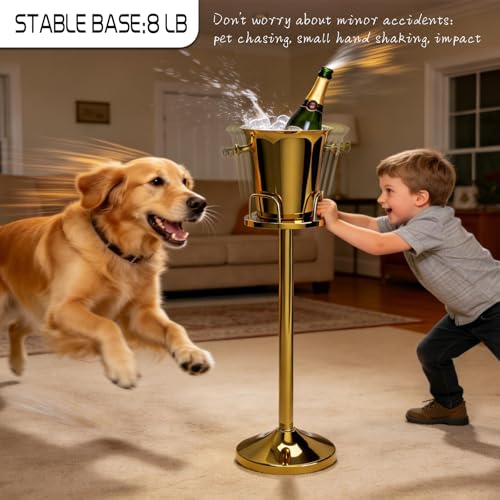 Pioplex Ice Bucket with Stand Christmas Stainless Steel Standing Bucket Ice Cube Container, Wine Bucket on rack Gold Champagne Ice-Bucket for Wine Beer KTV Club Bar Bbq Party Wedding, 12lb 5L - Image 3