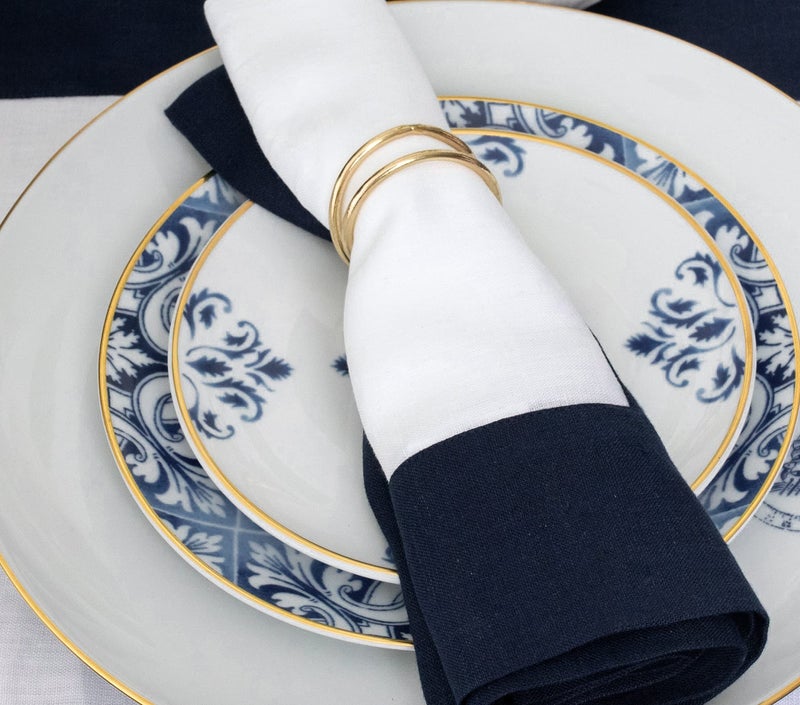 Solino Home Solino Home Linen Dinner Napkins - 100% Pure Linen Fabric 20 x 20 Inch Napkins Navy and White - Set of 4 Napkins for Spring  Summer  Memorial Day - Contempo  Handcrafted from European Flax  - Image 3