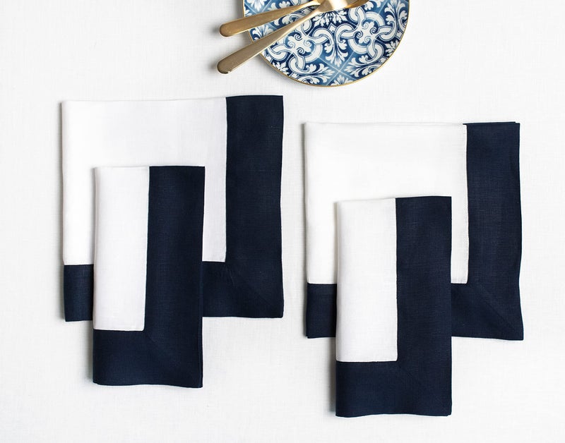 Solino Home Solino Home Linen Dinner Napkins - 100% Pure Linen Fabric 20 x 20 Inch Napkins Navy and White - Set of 4 Napkins for Spring  Summer  Memorial Day - Contempo  Handcrafted from European Flax  - Image 1