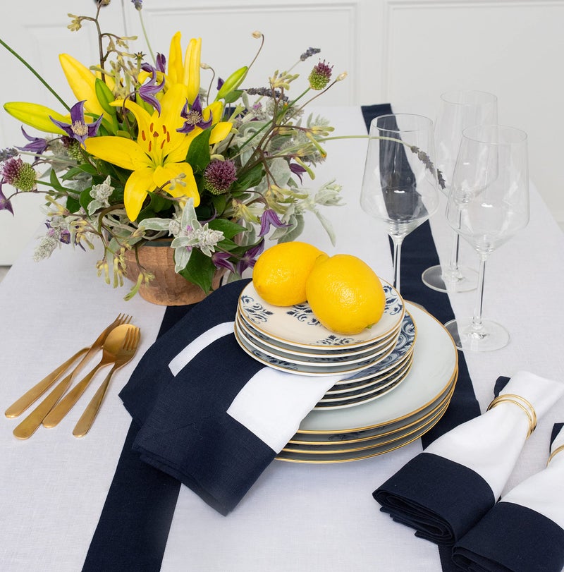 Solino Home Solino Home Linen Dinner Napkins - 100% Pure Linen Fabric 20 x 20 Inch Napkins Navy and White - Set of 4 Napkins for Spring  Summer  Memorial Day - Contempo  Handcrafted from European Flax  - Image 5