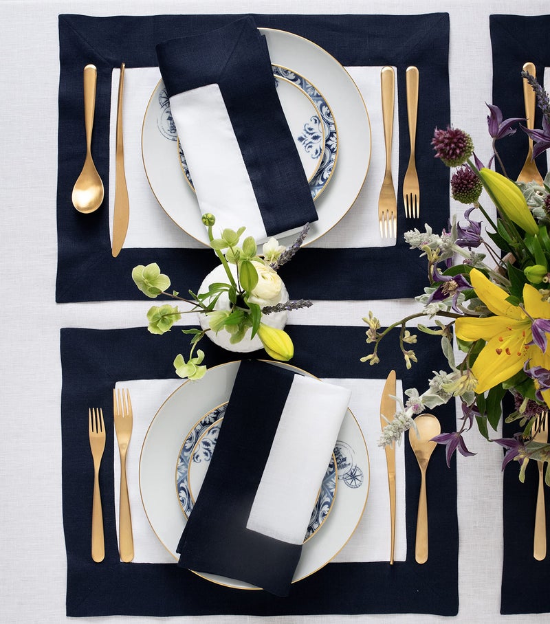 Solino Home Solino Home Linen Dinner Napkins - 100% Pure Linen Fabric 20 x 20 Inch Napkins Navy and White - Set of 4 Napkins for Spring  Summer  Memorial Day - Contempo  Handcrafted from European Flax  - Image 4