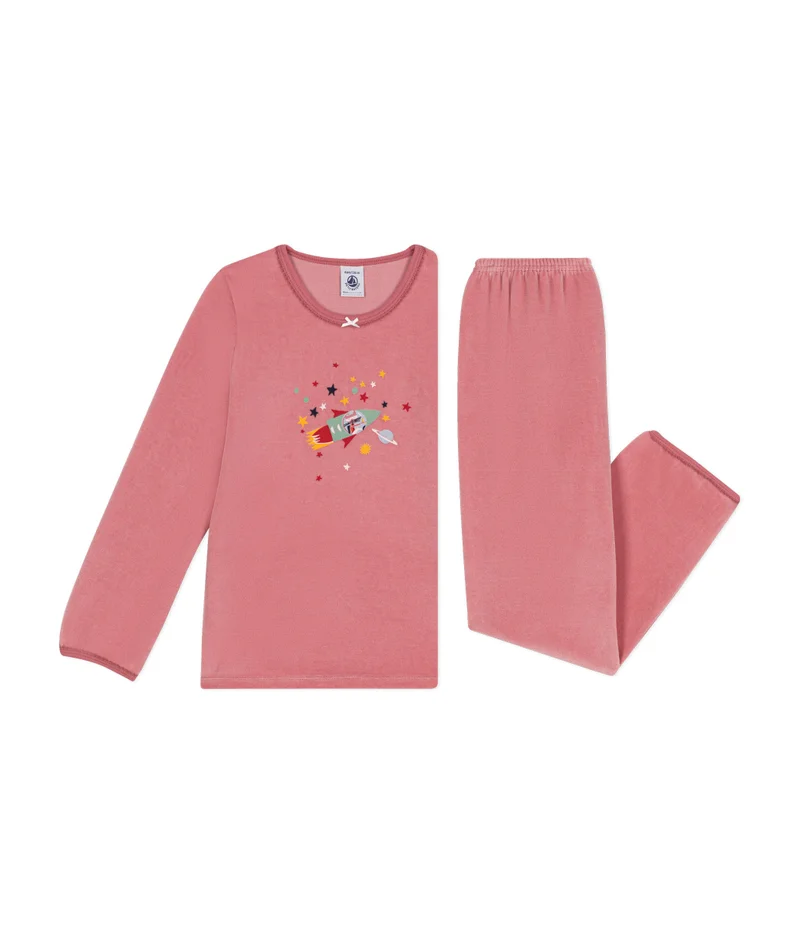 Petit Bateau Children's plain velvet pyjamas