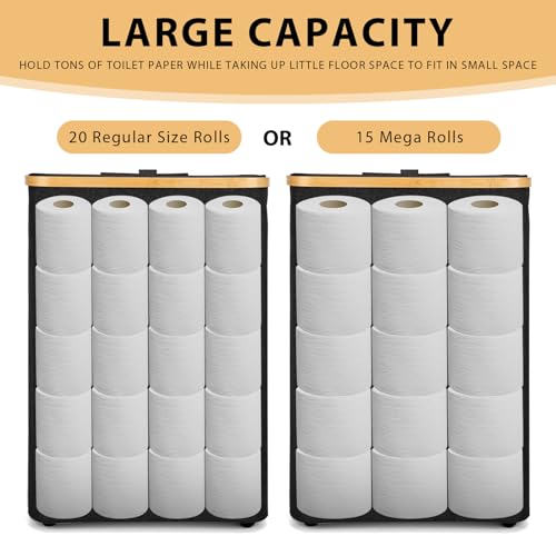 Odonata Large Toilet Paper Storage Basket with Lid, Slim Toilet Paper Organizer, Hold up to 20 Regular Rolls or 15 Mega Rolls. (Black, 49L) - Image 2