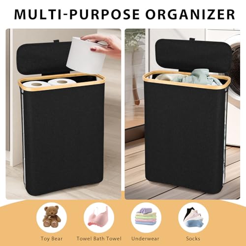 Odonata Large Toilet Paper Storage Basket with Lid, Slim Toilet Paper Organizer, Hold up to 20 Regular Rolls or 15 Mega Rolls. (Black, 49L) - Image 4