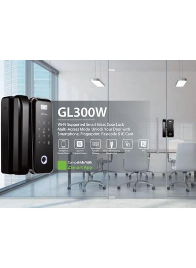 زد كيه تيكو ZKTeco GL300W Smart Glass Door Lock with Wi-Fi, Fingerprint, IC Card & PIN Access | Keyless Entry Office Door Lock with Mobile App Remote Control | No Drilling Installation for 10-12mm Glass Doors - Image 4