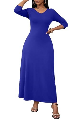 FANDEE Navy Blue Long Dresses for Women Casual Summer Maxi Dress with Pockets for Daily Wear and Easter Wedding Guest, Medium - Image 3