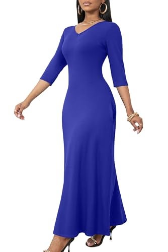 FANDEE Navy Blue Long Dresses for Women Casual Summer Maxi Dress with Pockets for Daily Wear and Easter Wedding Guest, Medium - Image 1