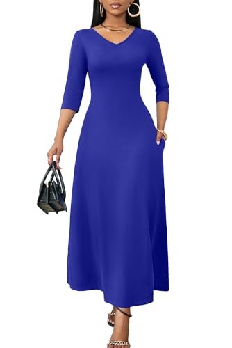 FANDEE Navy Blue Long Dresses for Women Casual Summer Maxi Dress with Pockets for Daily Wear and Easter Wedding Guest, Medium - Image 2