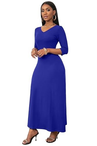 FANDEE Navy Blue Long Dresses for Women Casual Summer Maxi Dress with Pockets for Daily Wear and Easter Wedding Guest, Medium - Image 4