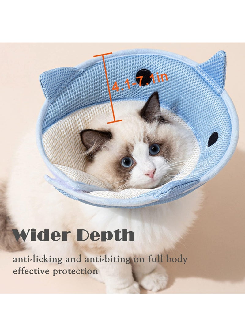 Cat Cone Collar, Soft Lightweight Cat Recovery Collar, Protective Adjustable Collar for After Surgery Cats Kittens, Breathable Fasteners Shark Design for Pets Cats Puppies, Blue (M)