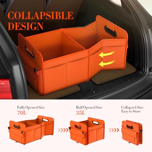 titiyiof Trunk Organizer For Suv & Sedan,Car Organizers and Storage, Waterproof Collapsible & Adjustable Straps,70L Sturdy Car Organization for Car Accessories, Tools,Sundries,2-3Compartment（Orange - Image 4