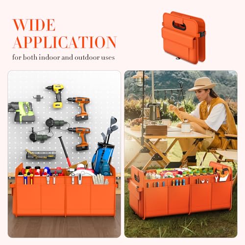 titiyiof Trunk Organizer For Suv & Sedan,Car Organizers and Storage, Waterproof Collapsible & Adjustable Straps,70L Sturdy Car Organization for Car Accessories, Tools,Sundries,2-3Compartment（Orange - Image 5