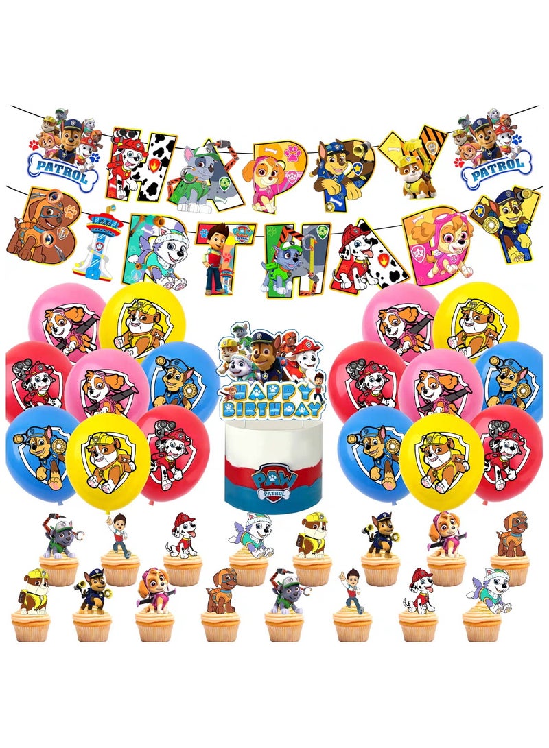 Paw Patrol Toys Paw Patrol Theme Balloon Set with Happy Birthday Banner,Cake Topper,Hanging Spins,Perfect for Graduation Baby Shower Birthday Bachelorette Party Backdrop Decoration,Suitable for Indoor and Outdoor - Image 1
