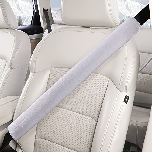 LACDL Extra Long Seatbelt Cover Super Soft Furry for Adults Kids Women & Men, Thick Plush Full Car Seat Belt Strap Cushion, Fluffy Shoulder Pad Protector, Auto Interior Accessories, 1pc, Grey, 19.5in - Image 1