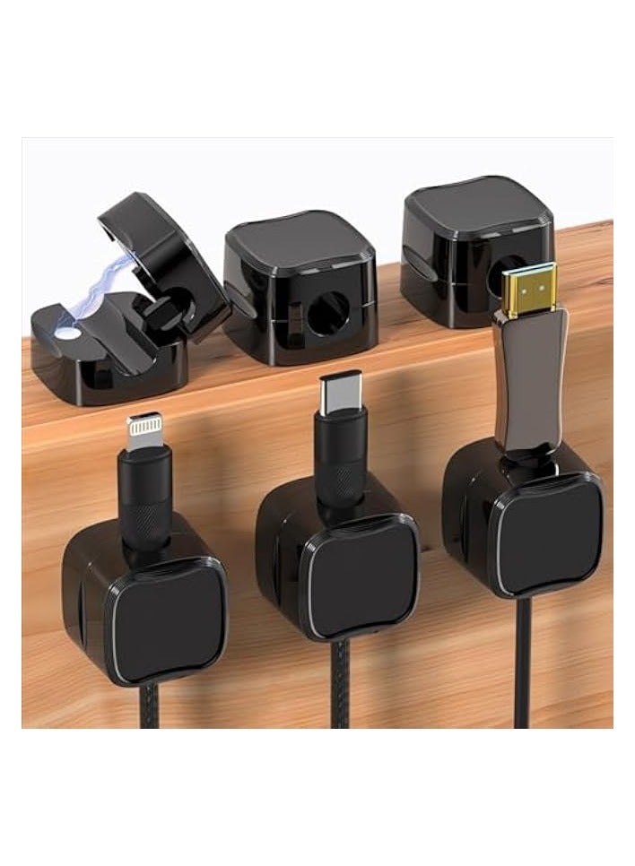 erorex Cord Organizer Holder, 6 Pcs Adhesive Cable Clips with Magnetic, Compact Under Desk Cable Management Clips, Nightstand Phone Charging Cord Holder, Wire Organizer, Office|kitchen|Car (Black) - Image 1