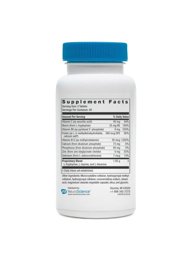 NeuroScience Calm Aid & Mood Support Supplement - TravaGen - with L Tryptophan, L Theanine & Vitamin B12 Complex - Serotonin & GABA Neurotransmitter Supplement (120 Capsules) - Image 5