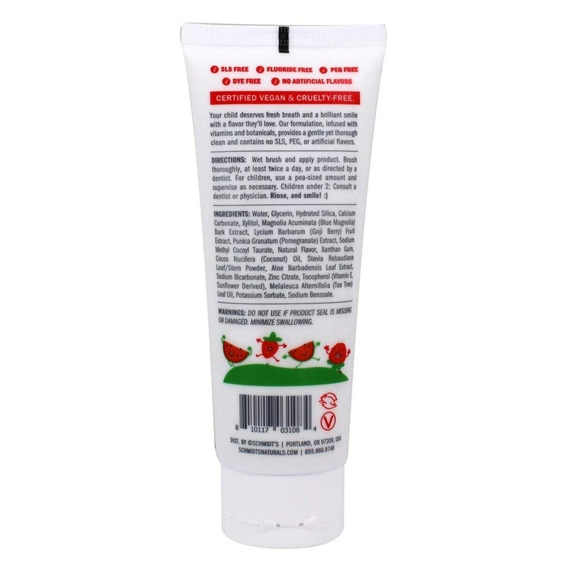 Schmidt's Deodorant Toothpaste Kids Watermelon Strawberry, 4.7 Ounce - Image 2
