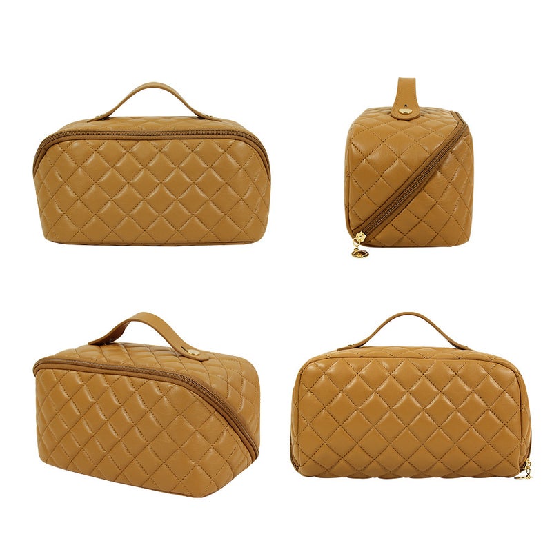 Cross-border exclusive high-value PU pillow bag large capacity portable quilted cosmetic bag storage bag travel wash bag White - Image 5