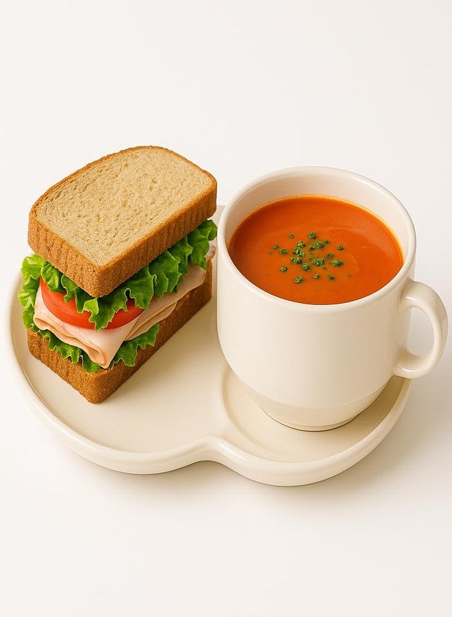 FAQQI Soup and Sandwich Plate Combo - Ceramic Soup and Cracker Combo Bowl Set with Handle | Elegant Two-Section Design for Breakfast, Snacks, and Dinner - Durable and Stylish Tableware - Image 1