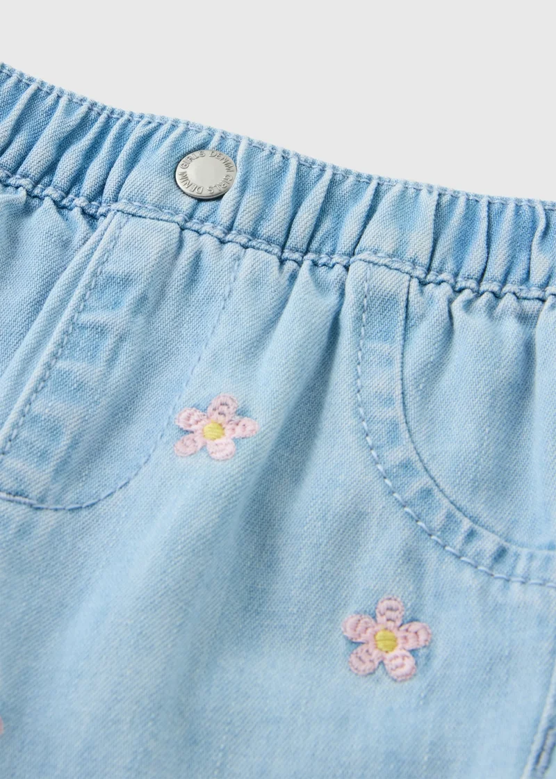 Matalan Baby Blue Flower Embroidered Denim Shorts
