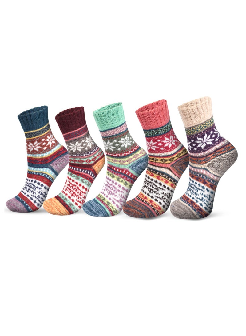 SYOSI 5 PCS Women's Nordic Thermal Socks, Ladies Nordic Style Socks Stocking Fillers Thermal Socks Presents Thermal Socks Gift Thermal Sock Presents for Her Xmas Winter Warm Bed Sock - Image 1