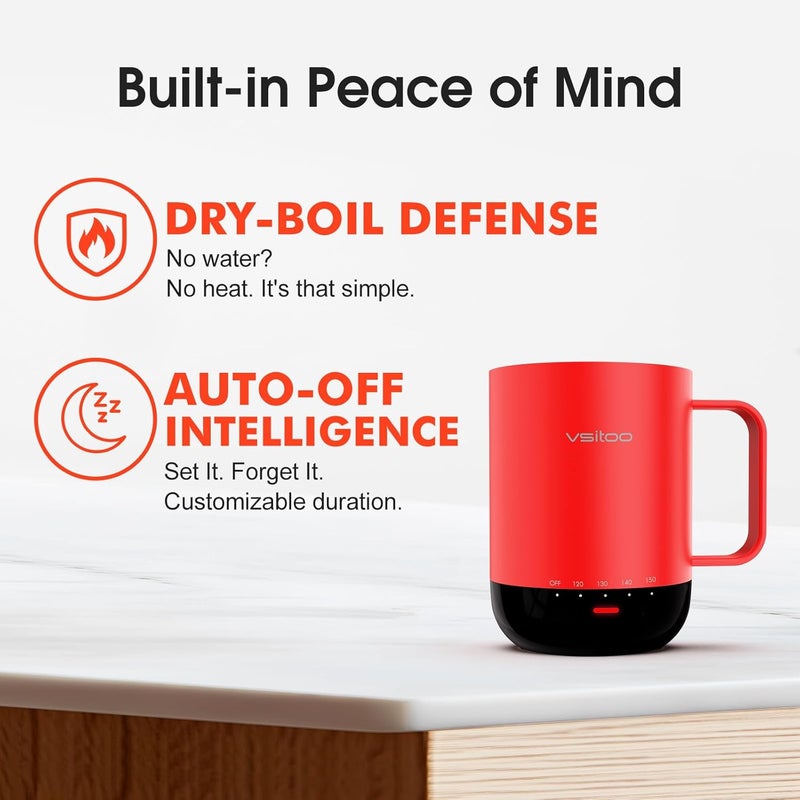 vsitoo S3 Pro 14oz Smart Self Heating Coffee Mug,Heated Coffee Mug with Auto-Sensing AI Heats Drinks to 120-150°F Hands-Free.Perfect for Home/Office,Ideal Gift fo Men/Women, Red - Image 5