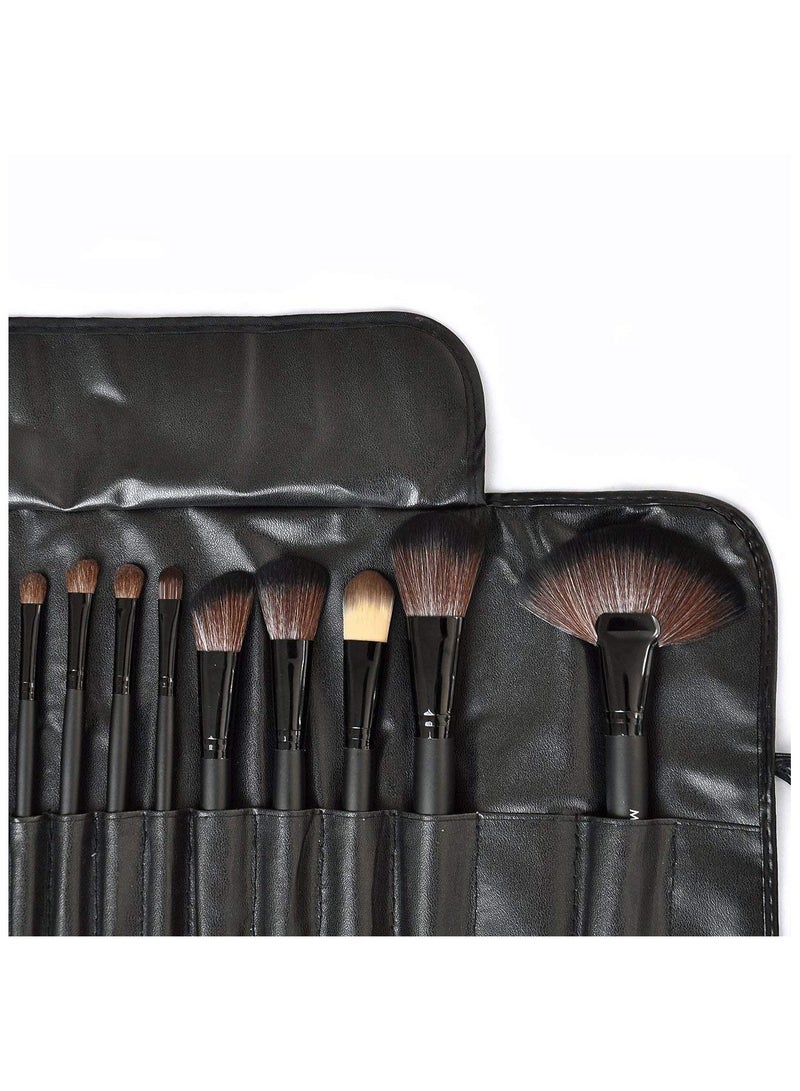 MACPLUS Fiber Bristle Makeup Brush Set with Black Leather Case BLACK, 24 Pieces - Image 5