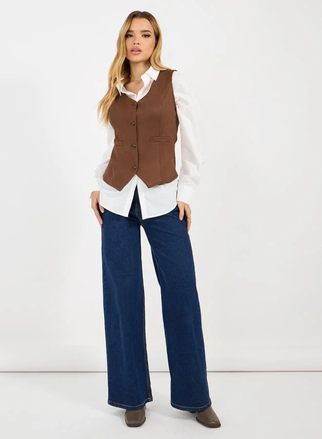 Styli Styli Suede Look Waistcoat with Buttons