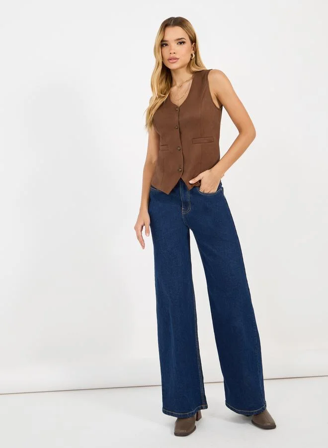 Styli Styli Suede Look Waistcoat with Buttons
