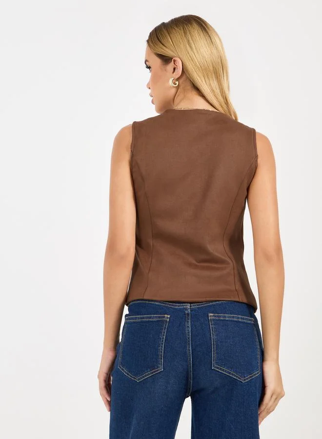 Styli Styli Suede Look Waistcoat with Buttons