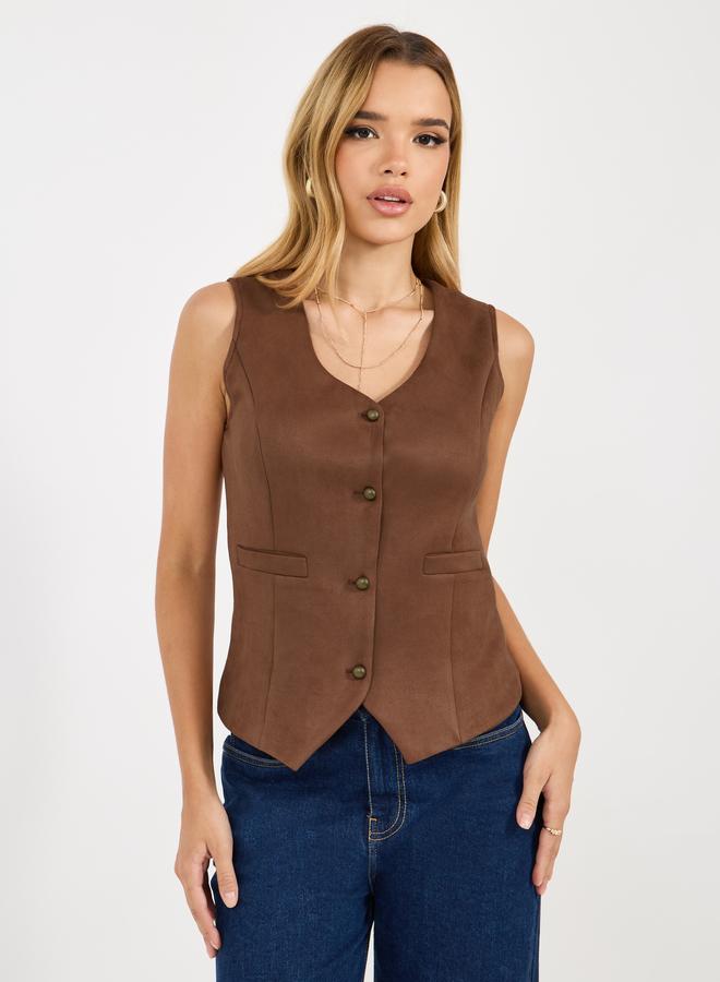 Styli Suede Look Waistcoat with Buttons - Image 2