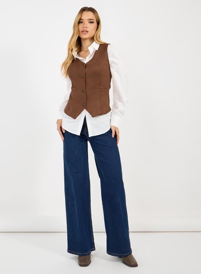 Styli Suede Look Waistcoat with Buttons - Image 4