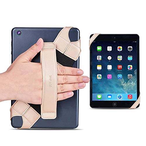 joylink Universal Tablet Hand Strap Holder, 360 Degrees Swivel Leather Handle Grip with Elastic Belt, Secure & Portable for 7.9" Tablets (Samsung Asus Acer Google Kindle iPad Mini), Gold - Image 1
