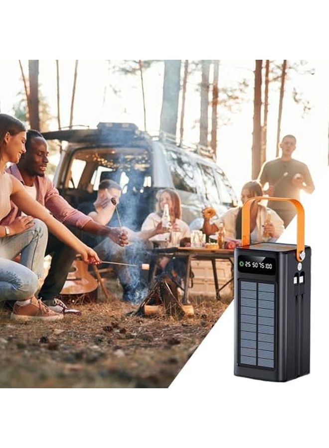Black 50000mAh Solar Power Bank 120W Portable Charger with Built in Cables for Camping - Image 3