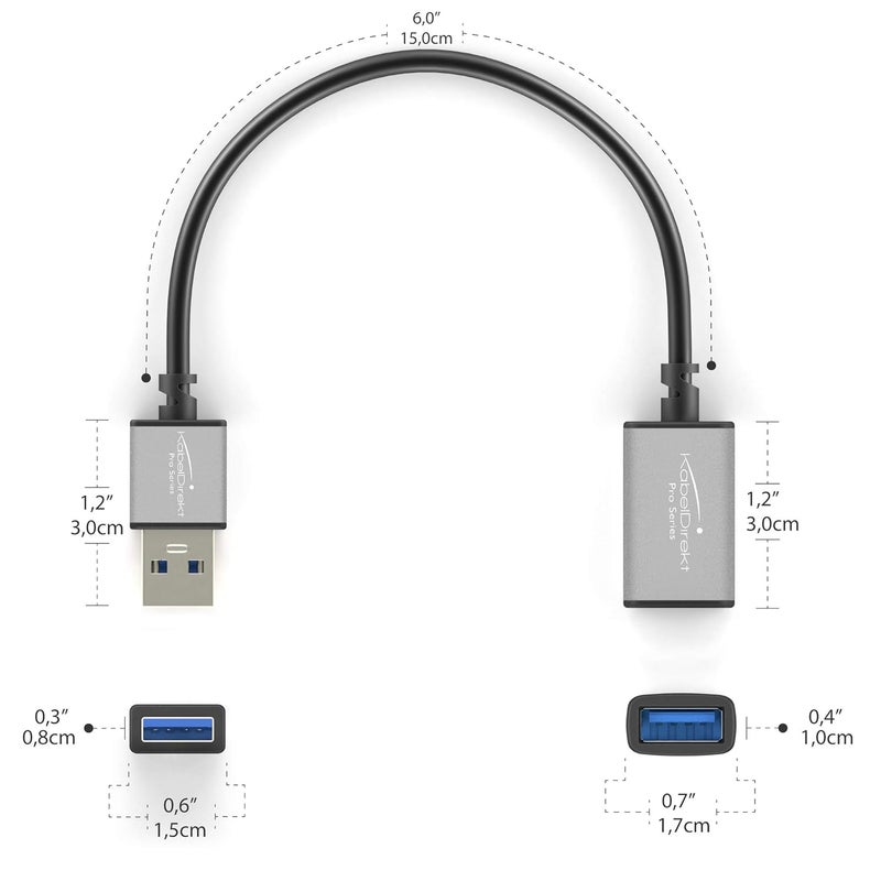 كيبل دايركت – كابل تمديد USB 3.0 – 0.15 متر – (مقبس USB-A إلى موصل USB-A أنثى، أسود/رمادي فاتح) - Image 2