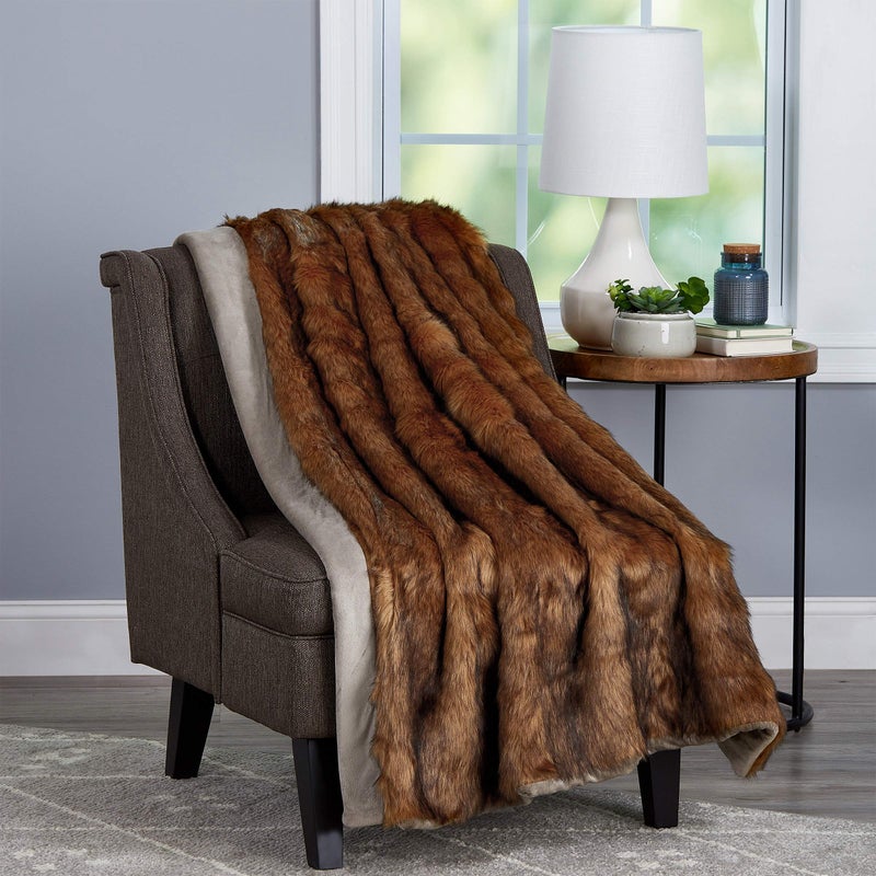 Faux Fur Throw Blanket Luxurious Soft Hypoallergenic Premium Faux Chinchilla Fur Blanket with Faux Mink Back and Gift Box 60x70 by LHC Brown
