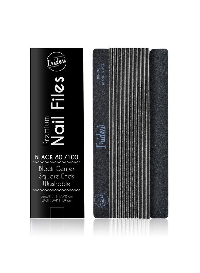 Iridesi Professional Nail Files Black Washable Emery Boards 7 Inches Long Square End Serrated Edge 12 Fingernail Files Per Pack (80/100) - Image 1