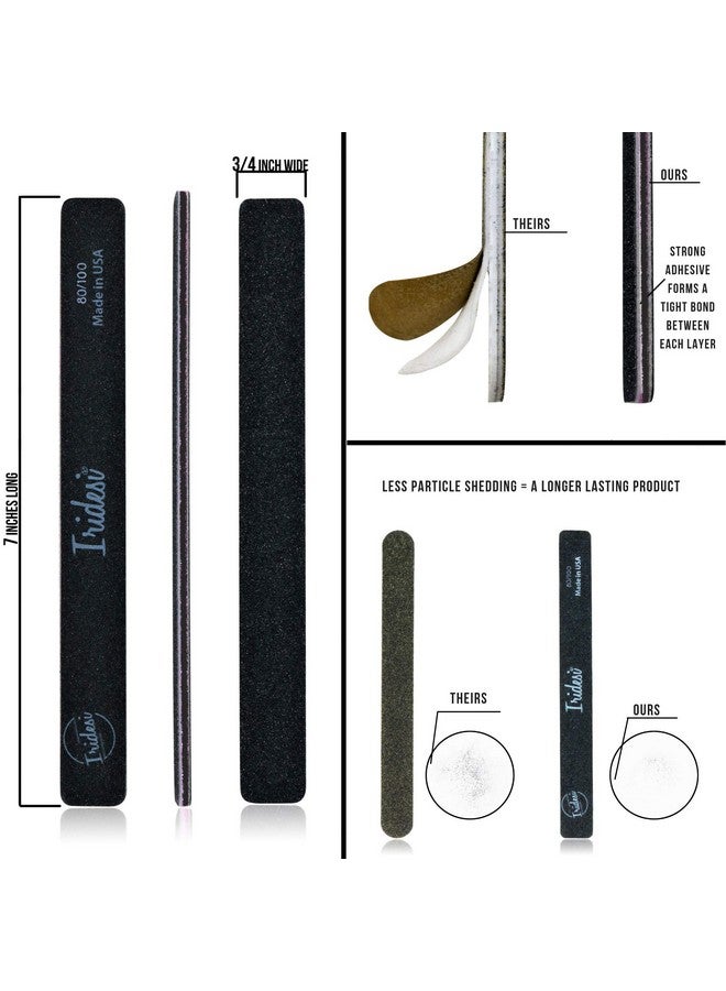 Iridesi Professional Nail Files Black Washable Emery Boards 7 Inches Long Square End Serrated Edge 12 Fingernail Files Per Pack (80/100) - Image 2