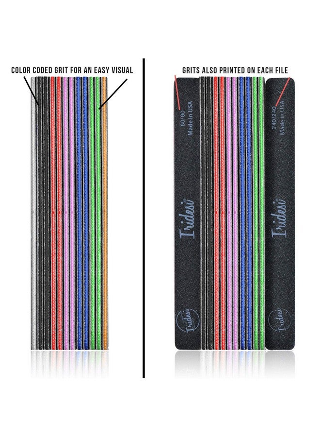 Iridesi Professional Nail Files Black Washable Emery Boards 7 Inches Long Square End Serrated Edge 12 Fingernail Files Per Pack (80/100) - Image 5