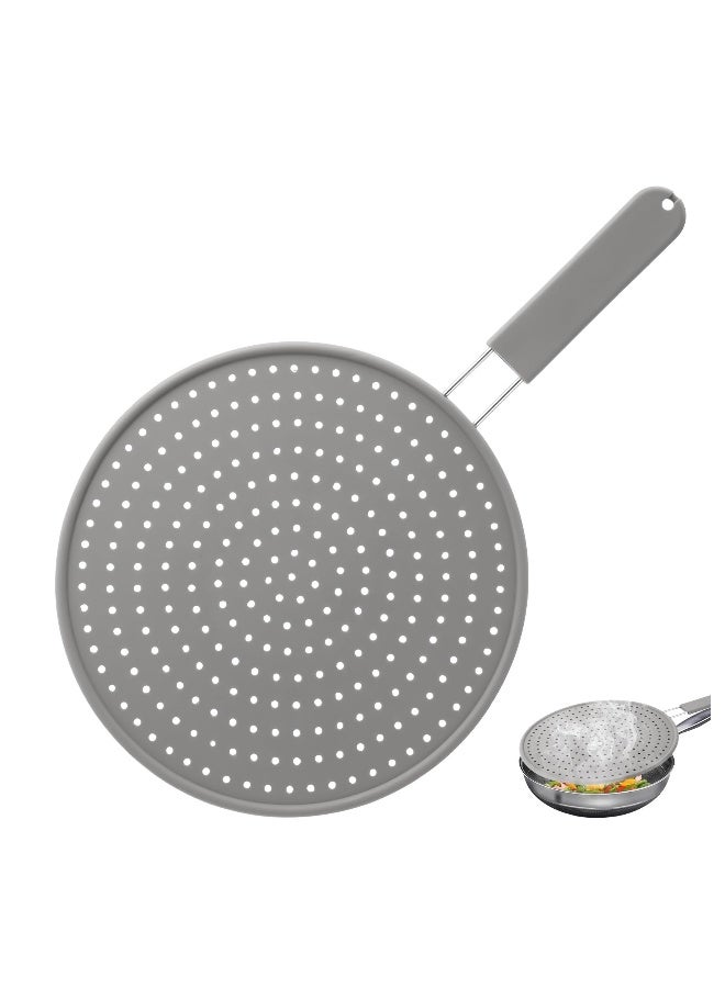 11 Inch Silicone Frying Pan Splash Guard, Heat Resistant Grease Splatter Screen for Stove Top Cooking, Multi-Use Oil Splatter Protector (Grey) - Image 1