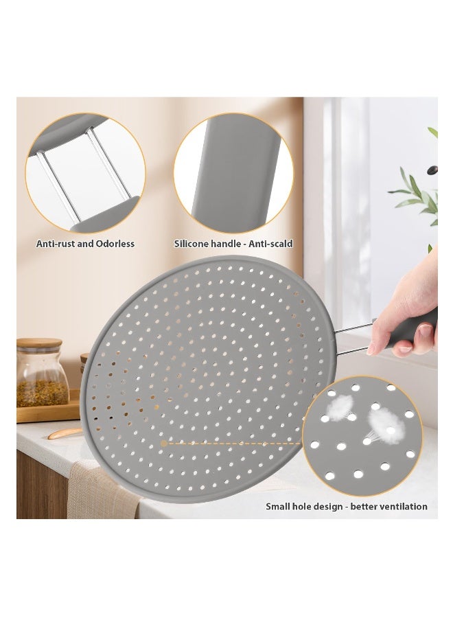 11 Inch Silicone Frying Pan Splash Guard, Heat Resistant Grease Splatter Screen for Stove Top Cooking, Multi-Use Oil Splatter Protector (Grey) - Image 3