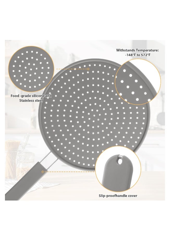 11 Inch Silicone Frying Pan Splash Guard, Heat Resistant Grease Splatter Screen for Stove Top Cooking, Multi-Use Oil Splatter Protector (Grey) - Image 2